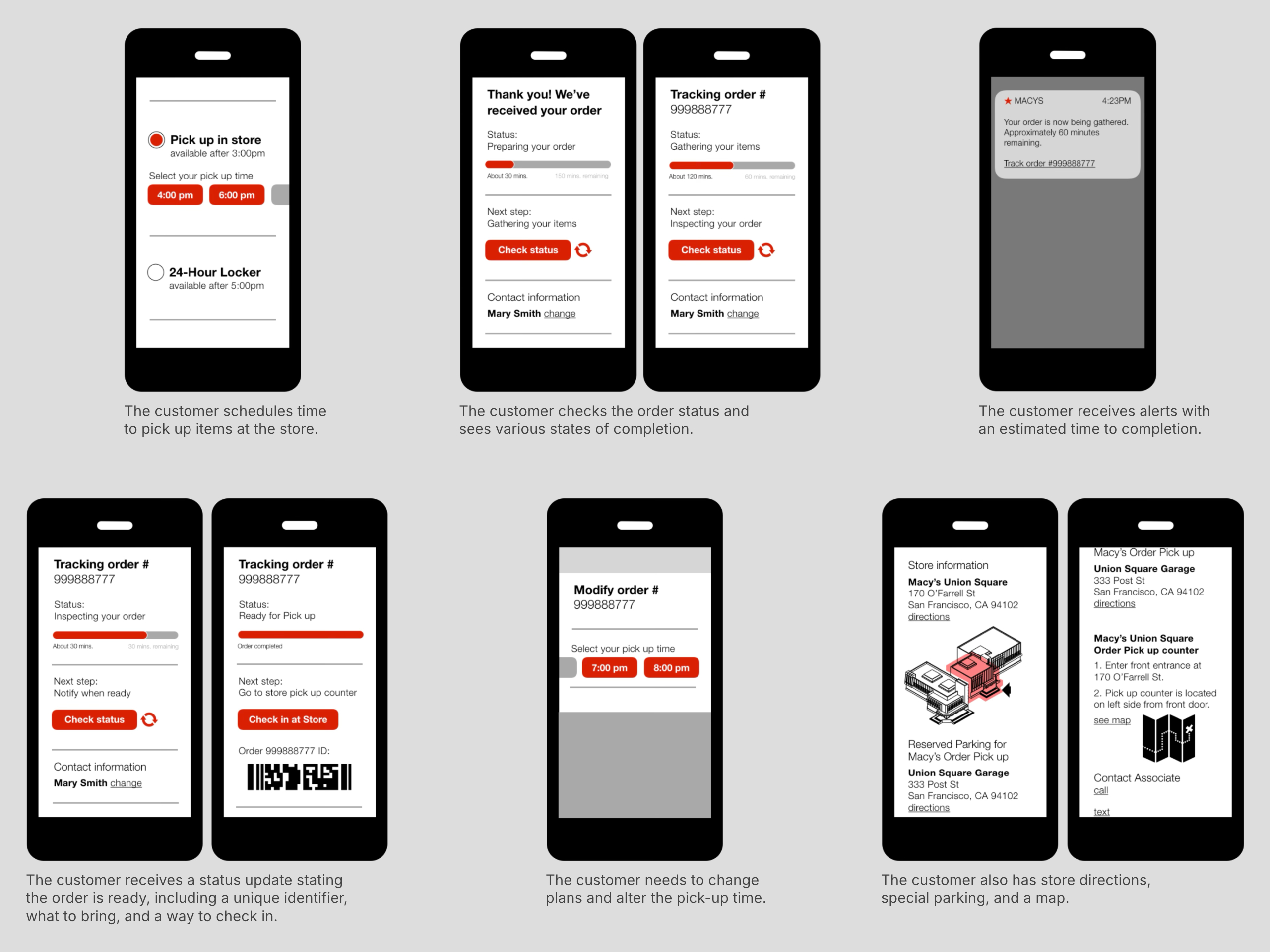 laptop with wireframes for proposed product design enhancements to improve the consumer buy online pick up in-store experience